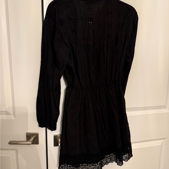 NWT Zara  Embroidery Eyelet Black Long Sleeve Dress - Picture 7 of 8